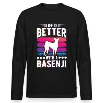 Das Leben ist besser mit einem Basenji - Männer Premium Bio Langarmshirt - Schwarz - Vorne - Nico (187cm)