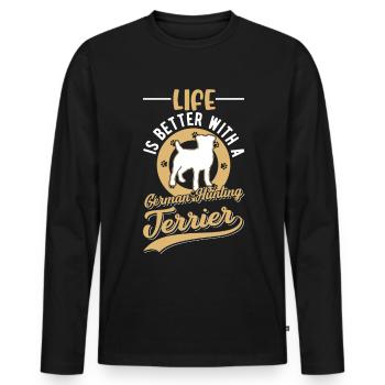 La vie est meilleure avec le terrier de chasse allemand - T-shirt manches longues Premium bio Homme - noir - Devant - Nico (187cm)