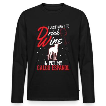 Galgo Espanol and Wine - Men's Premium Organic Long Sleeve Shirt - black - Front - Nico (187cm)