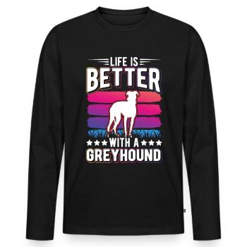 Das Leben ist besser mit einem Windhund Greyhound - Männer Premium Bio Langarmshirt - Schwarz - Vorne - Nico (187cm)