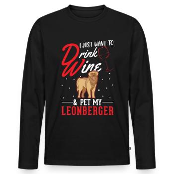 Leonberger and wine - Men's Premium Organic Long Sleeve Shirt - black - Front - Nico (187cm)