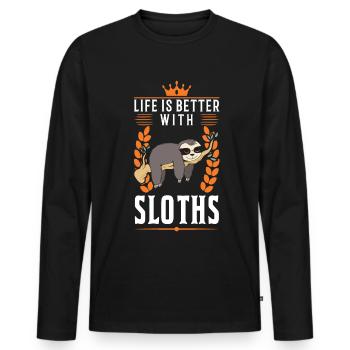 Das Leben ist besser mit Faultieren - Männer Premium Bio Langarmshirt - Schwarz - Vorne - Nico (187cm)