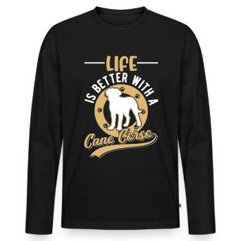 Life is better with Cane Corsos - Men's Premium Organic Long Sleeve Shirt - black - Front - Nico (187cm)