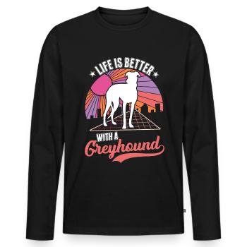 Das Leben ist besser mit einem Windhund Greyhound - Männer Premium Bio Langarmshirt - Schwarz - Vorne - Nico (187cm)
