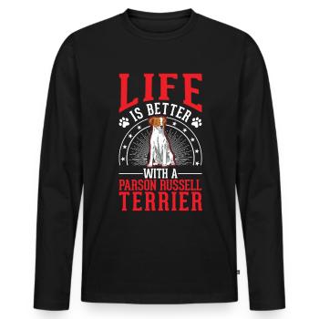 Life is better with Parson Russell Terrier - Men's Premium Organic Long Sleeve Shirt - black - Front - Nico (187cm)