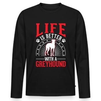 Das Leben ist besser mit einem Windhund Greyhound - Männer Premium Bio Langarmshirt - Schwarz - Vorne - Nico (187cm)