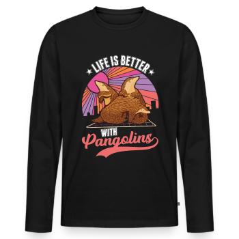 Life is better with a pangolin - Men's Premium Organic Long Sleeve Shirt - black - Front - Nico (187cm)