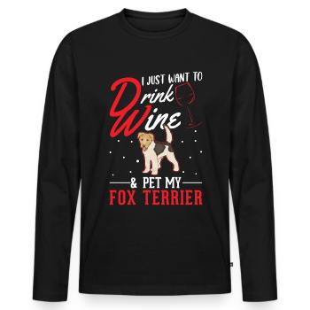 Fox Terrier et vin - T-shirt manches longues Premium bio Homme - noir - Devant - Nico (187cm)