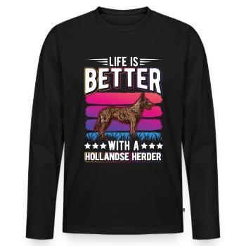 Life is with a Hollandse Herder - Men's Premium Organic Long Sleeve Shirt - black - Front - Nico (187cm)