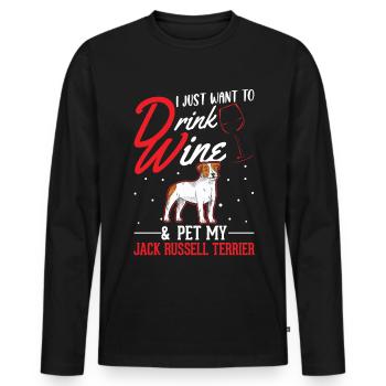 Jack Russell Terrier and Wine - Men's Premium Organic Long Sleeve Shirt - black - Front - Nico (187cm)