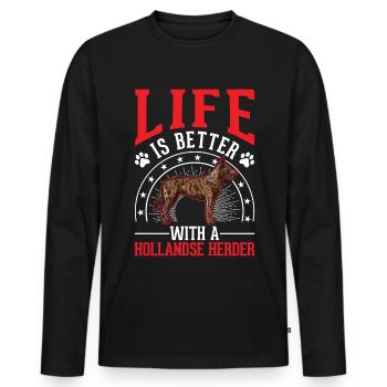 Life is with a Hollandse Herder - Men's Premium Organic Long Sleeve Shirt - black - Front - Nico (187cm)