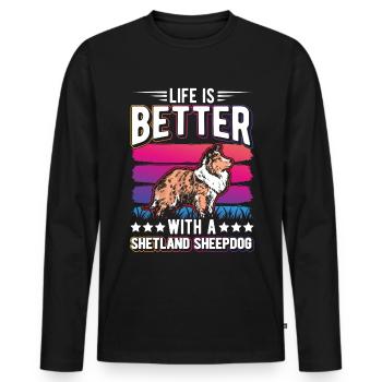 das Leben ist besser mit einem Shetland Sheepdog - Männer Premium Bio Langarmshirt - Schwarz - Vorne - Nico (187cm)