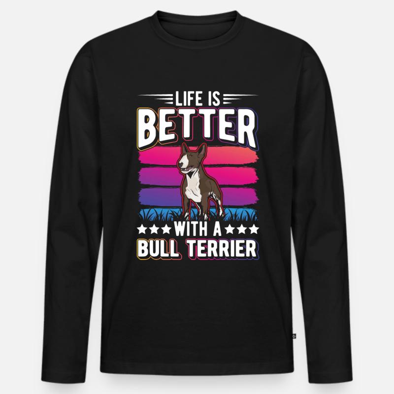 Das Leben ist beser mit einem Bullterrier - Männer Premium Bio Langarmshirt - Schwarz