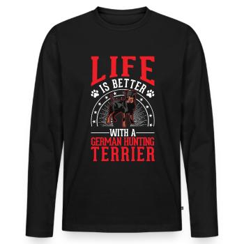 La vie est meilleure avec le terrier de chasse allemand - T-shirt manches longues Premium bio Homme - noir - Devant - Nico (187cm)