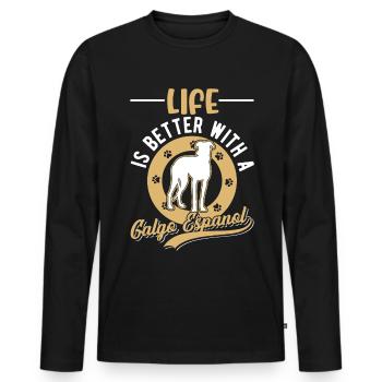 Life is better with a Galgo Espanol - Men's Premium Organic Long Sleeve Shirt - black - Front - Nico (187cm)