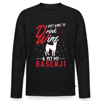 Basenji et le vin - T-shirt manches longues Premium bio Homme - noir - Devant - Nico (187cm)