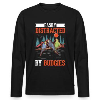 Easily distracted by Budgies Budgie - Men's Premium Organic Long Sleeve Shirt - black - Front - Nico (187cm)