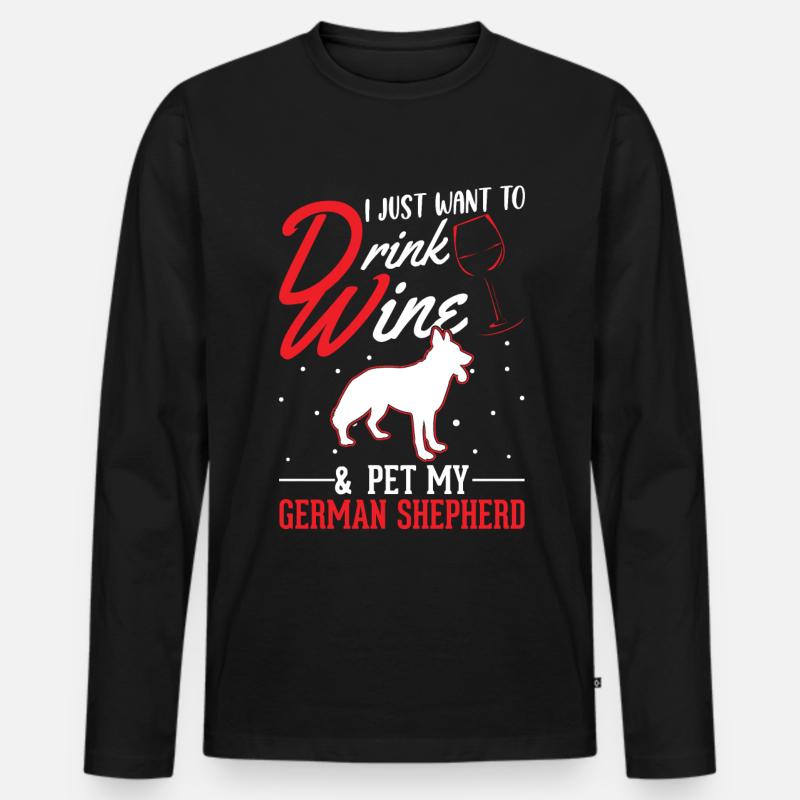 Deutscher Schäferhund und Wein - Männer Premium Bio Langarmshirt - Schwarz