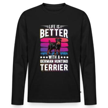 La vie est meilleure avec le terrier de chasse allemand - T-shirt manches longues Premium bio Homme - noir - Devant - Nico (187cm)
