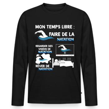 Natation, mon temps libre passionnant, idée cadeau - T-shirt manches longues Premium bio Homme - noir - Devant - Nico (187cm)
