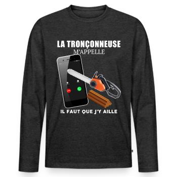 La Tronçonneuse Humour Homme bois Forêt - T-shirt manches longues Premium bio Homme - anthracite chiné - Devant - Nico (187cm)