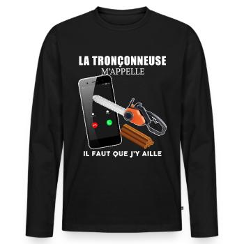 La Tronçonneuse Humour Homme bois Forêt - T-shirt manches longues Premium bio Homme - noir - Devant - Nico (187cm)