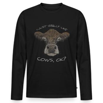 I just like cows, ok? Cool Muh cow drawing - Men's Premium Organic Long Sleeve Shirt - black - Front - Nico (187cm)