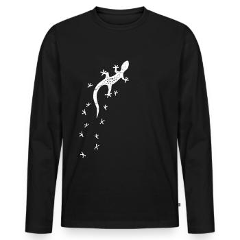 Salamandre rétro avec traces | Gecko d'escalade - T-shirt manches longues Premium bio Homme - noir - Devant - Nico (187cm)