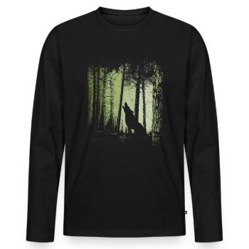 Forest Howling Wolf Silhouette - Men's Premium Organic Long Sleeve Shirt - black - Front - Nico (187cm)