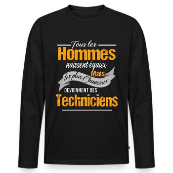 Tous les hommes sont égaux et techniciens - T-shirt manches longues Premium bio Homme - noir - Devant - Nico (187cm)
