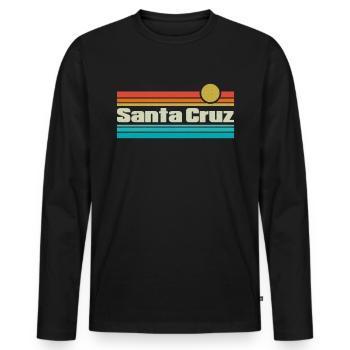 70s 80s CA Retro Sunset Santa Cruz T-Shirt - Men's Premium Organic Long Sleeve Shirt - black - Front - Nico (187cm)
