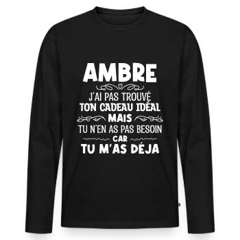 Ambre J'ai Pas Trouvé Ton Cadeau Idéal Mais Tu... - T-shirt manches longues Premium bio Homme - noir - Devant - Nico (187cm)