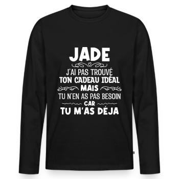 jade J'ai Pas Trouvé Ton Cadeau Idéal Mais Tu... - T-shirt manches longues Premium bio Homme - noir - Devant - Nico (187cm)