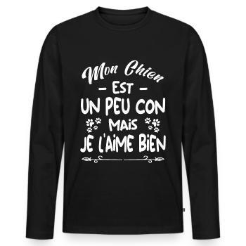 Mon Chien est un peu con mais je l'aime bien - T-shirt manches longues Premium bio Homme - noir - Devant - Nico (187cm)