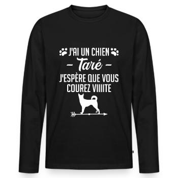 j'ai un chien taré courez humour cadeau - T-shirt manches longues Premium bio Homme - noir - Devant - Nico (187cm)