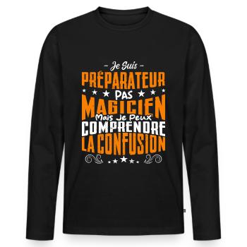 Je Suis Préparateur Pas Magicien - T-shirt manches longues Premium bio Homme - noir - Devant - Nico (187cm)
