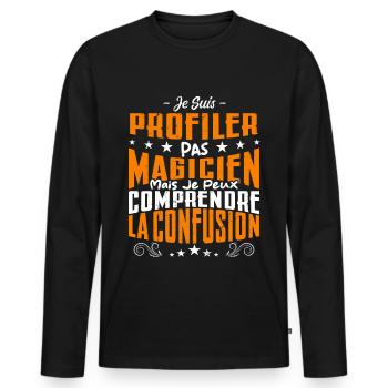 Je Suis Profiler Pas Magicien - T-shirt manches longues Premium bio Homme - noir - Devant - Nico (187cm)