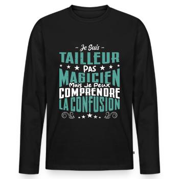 Je Suis Tailleur Pas Magicien - T-shirt manches longues Premium bio Homme - noir - Devant - Nico (187cm)