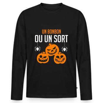 Un bonbon ou un sort - T-shirt manches longues Premium bio Homme - noir - Devant - Nico (187cm)