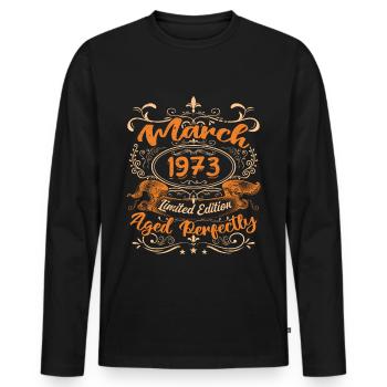 March 1973 | Aged Perfectly - T-shirt manches longues Premium bio Homme - noir - Devant - Nico (187cm)
