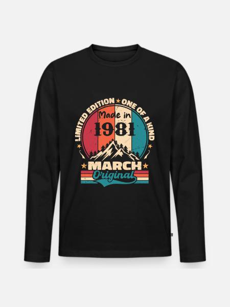March 1981 | Aged Perfectly - Men's Premium Organic Long Sleeve Shirt - black