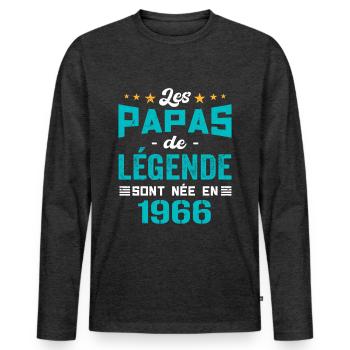 Les Papas De Légende Née En 1966 | Fête Des Pères - T-shirt manches longues Premium bio Homme - anthracite chiné - Devant - Nico (187cm)