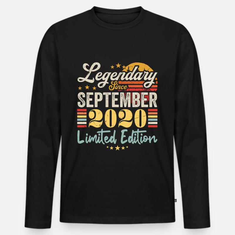 Bildunterschrift September 2020 Jubiläumsgeschenk 2020 - Männer Premium Bio Langarmshirt - Schwarz