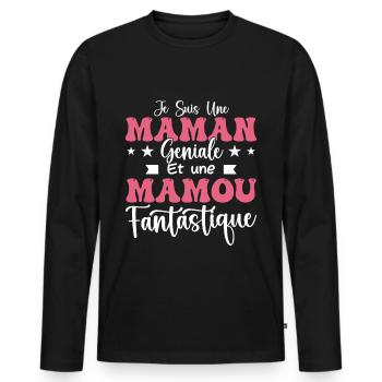 Je suis une Maman géniale Et une Mamou Fantastique - T-shirt manches longues Premium bio Homme - noir - Devant - Nico (187cm)