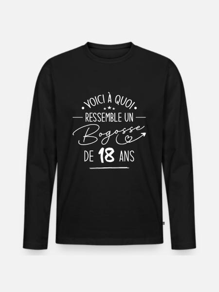 Bogosse 18 ans Cadeau Humour Anniversaire 18 ans - T-shirt manches longues Premium bio Homme - noir