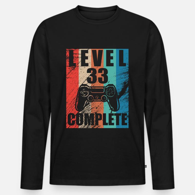 Level 33 abgeschlossen - Männer Premium Bio Langarmshirt - Schwarz