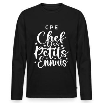 CPE : Chef des Petits Ennuis - T-shirt manches longues Premium bio Homme - noir - Devant - Nico (187cm)