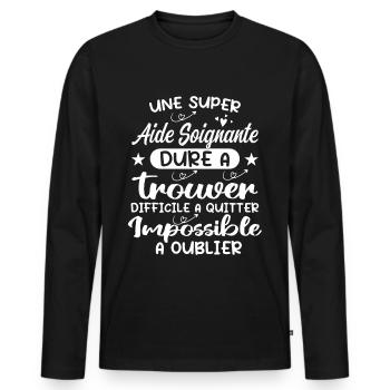Aide Soignante Aides Soignants - T-shirt manches longues Premium bio Homme - noir - Devant - Nico (187cm)