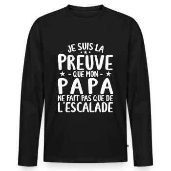 Preuve Que Papa Ne Fait Pas Que De L'escalade - T-shirt manches longues Premium bio Homme - noir - Devant - Nico (187cm)