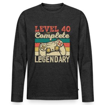 Level 40 Complete, 40th Birthday Gift - Men's Premium Organic Long Sleeve Shirt - heather anthracite - Front - Nico (187cm)